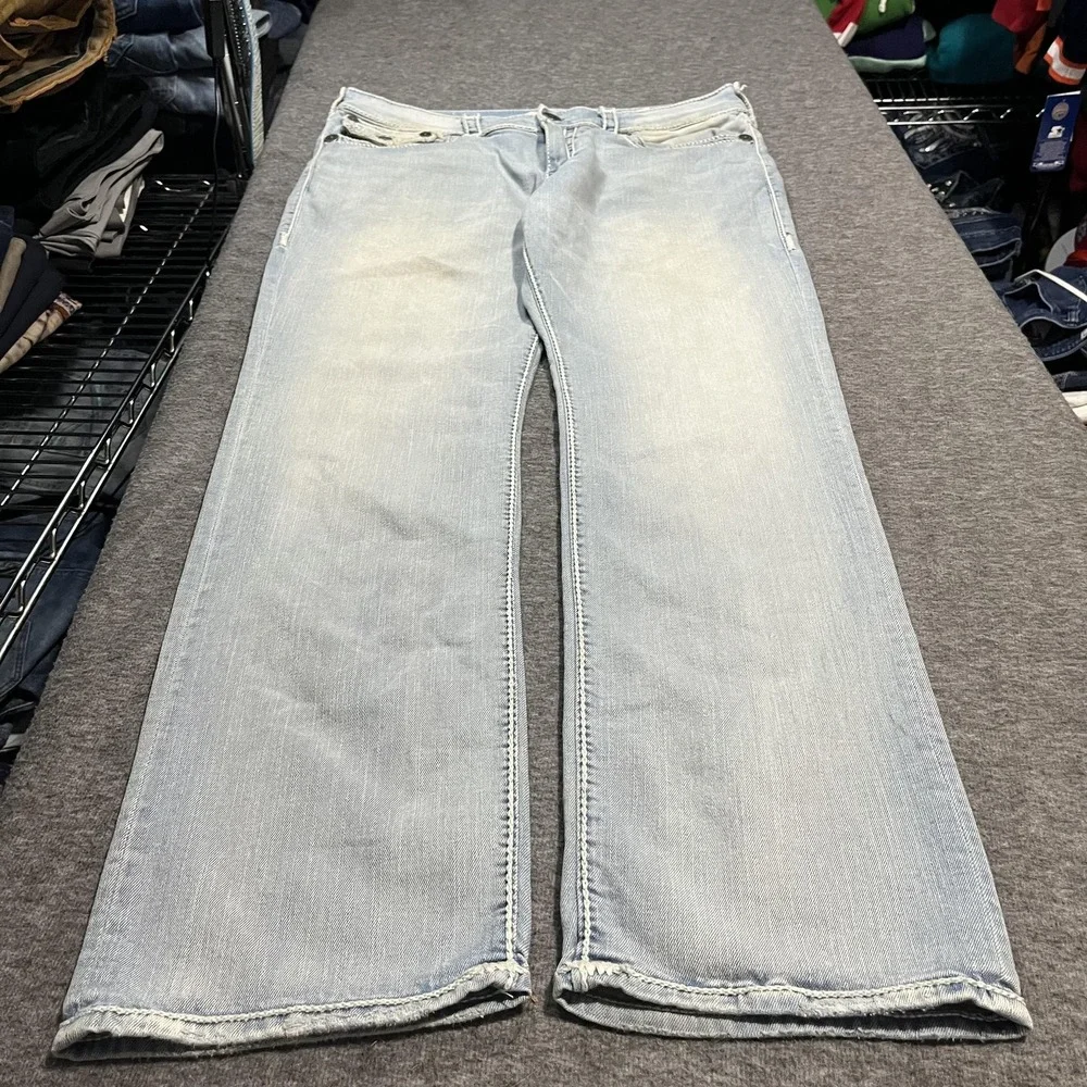 True Religion Ricky Jeans Mens 36x32 Blue Light Wash Relaxed Straight Denim